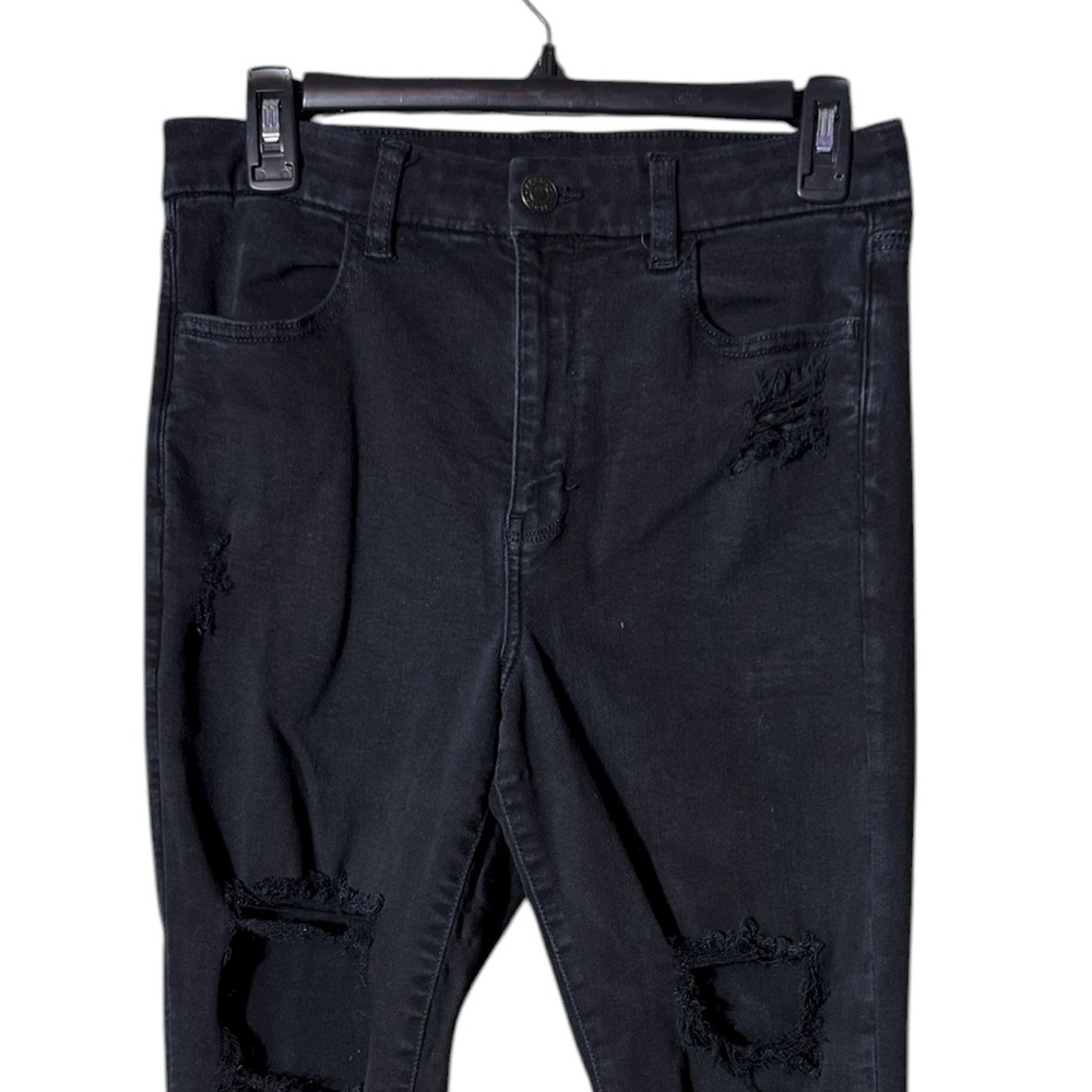American Eagle Curvy High Rise Jeans Jeggings Size 8 Black Distressed Grunge - Picture 3 of 8